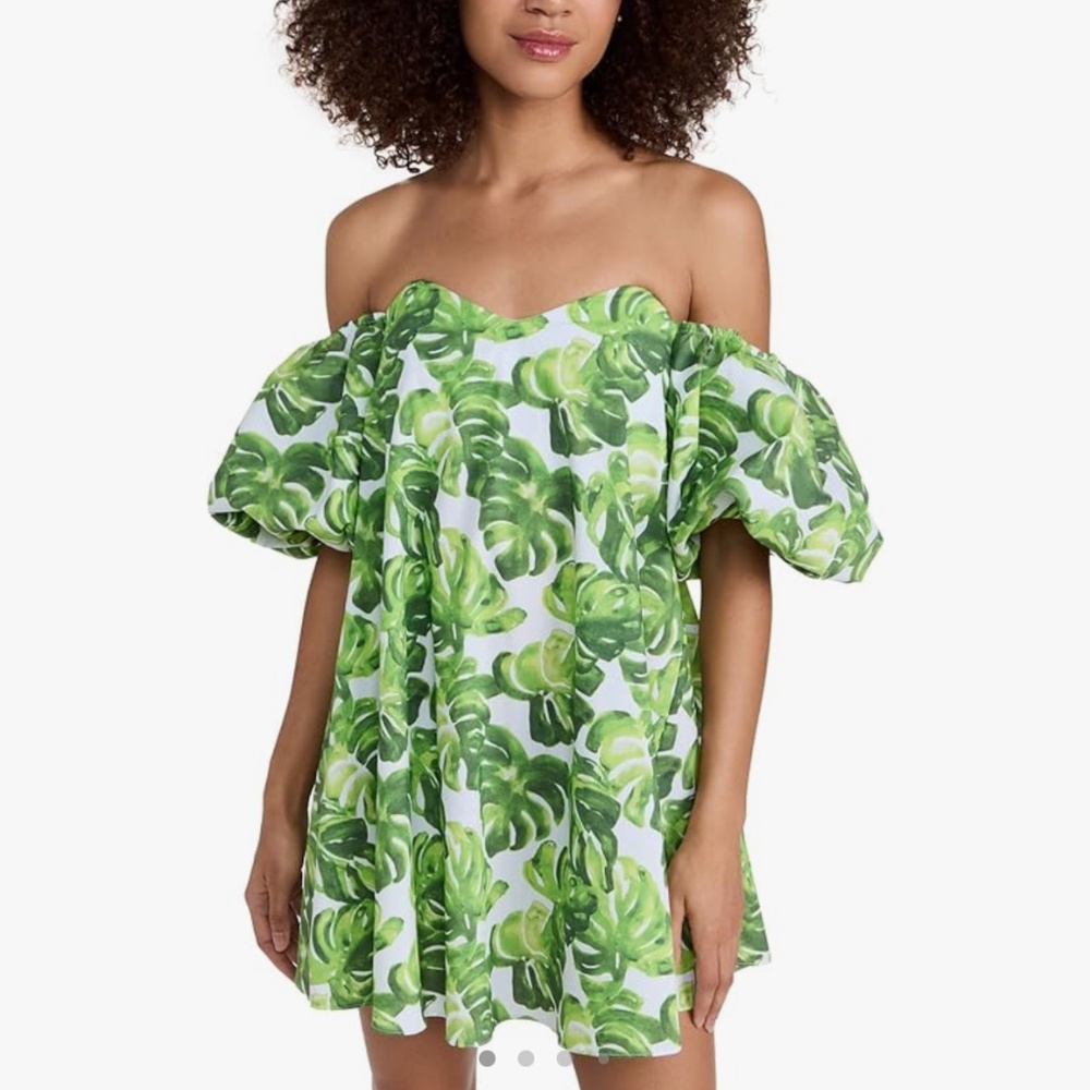 Caroline Constas Palmer Mini Dress - White Green Palm Leaf